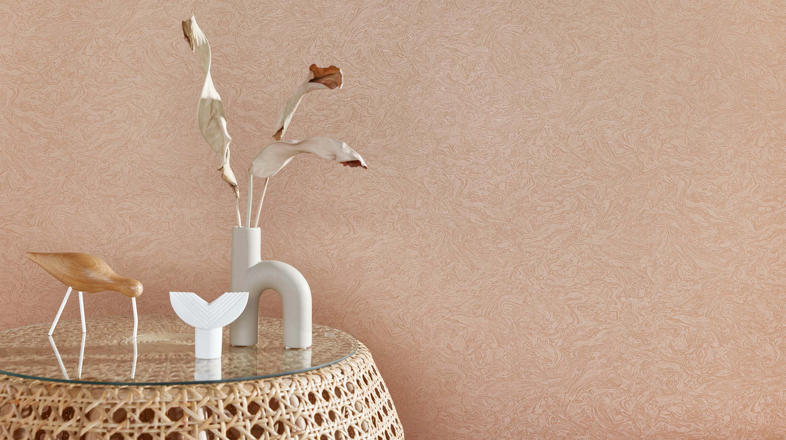 Design GRAIN Grafische Tapete mit Marmoroptik in Apricot Tönen