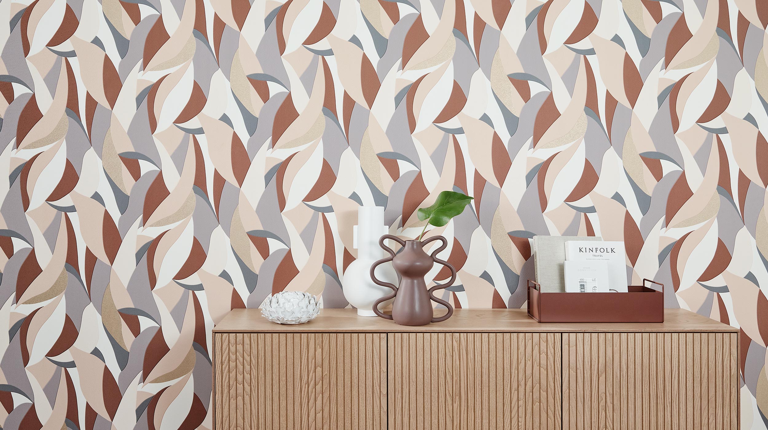 Design CRESCENT Grafische Tapete in Beige und grau Tönen