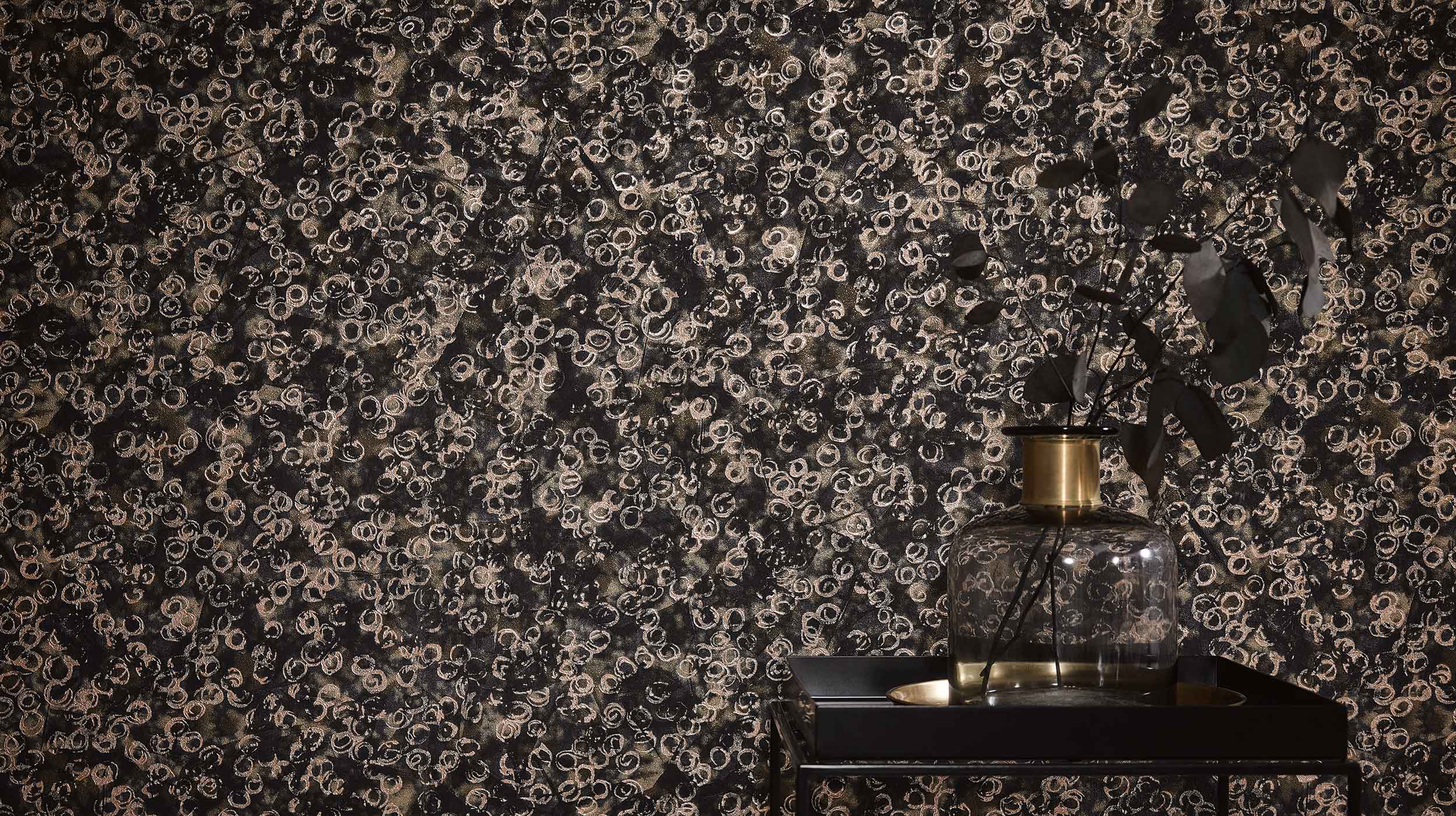 Design BUBBLES Grafische Tapete in Schwarz und Gold
