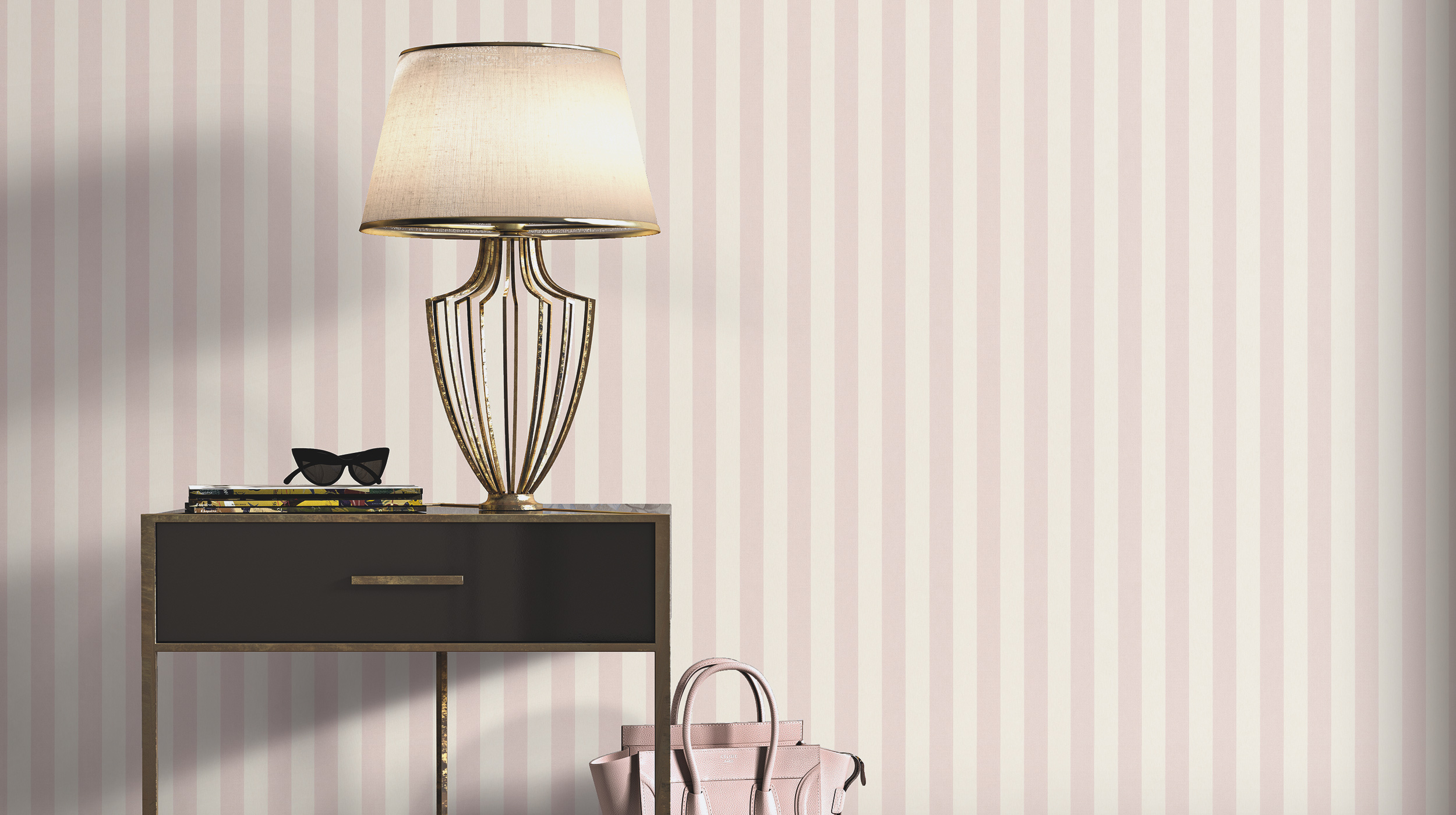 Design ENTRÈE Streifentapete in Beige und Rosa