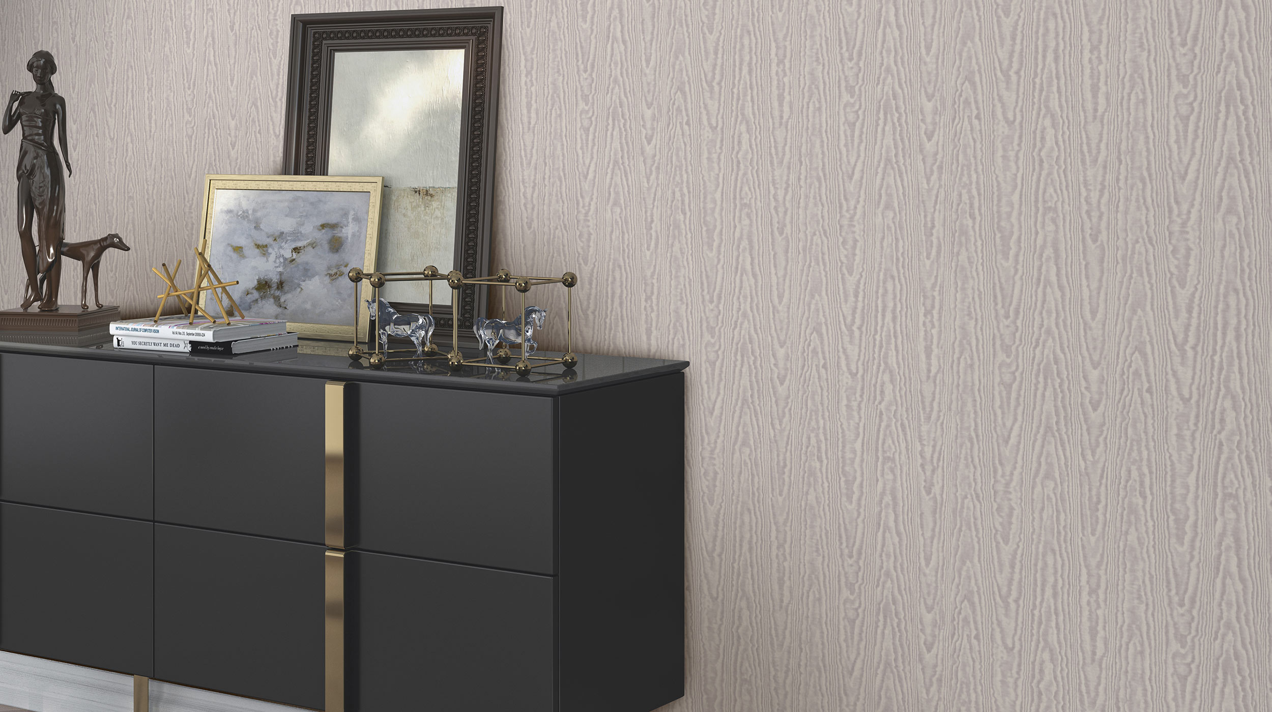 Design MOIRÈE Grafische Tapete in Taupe und Hellgrau Tönen