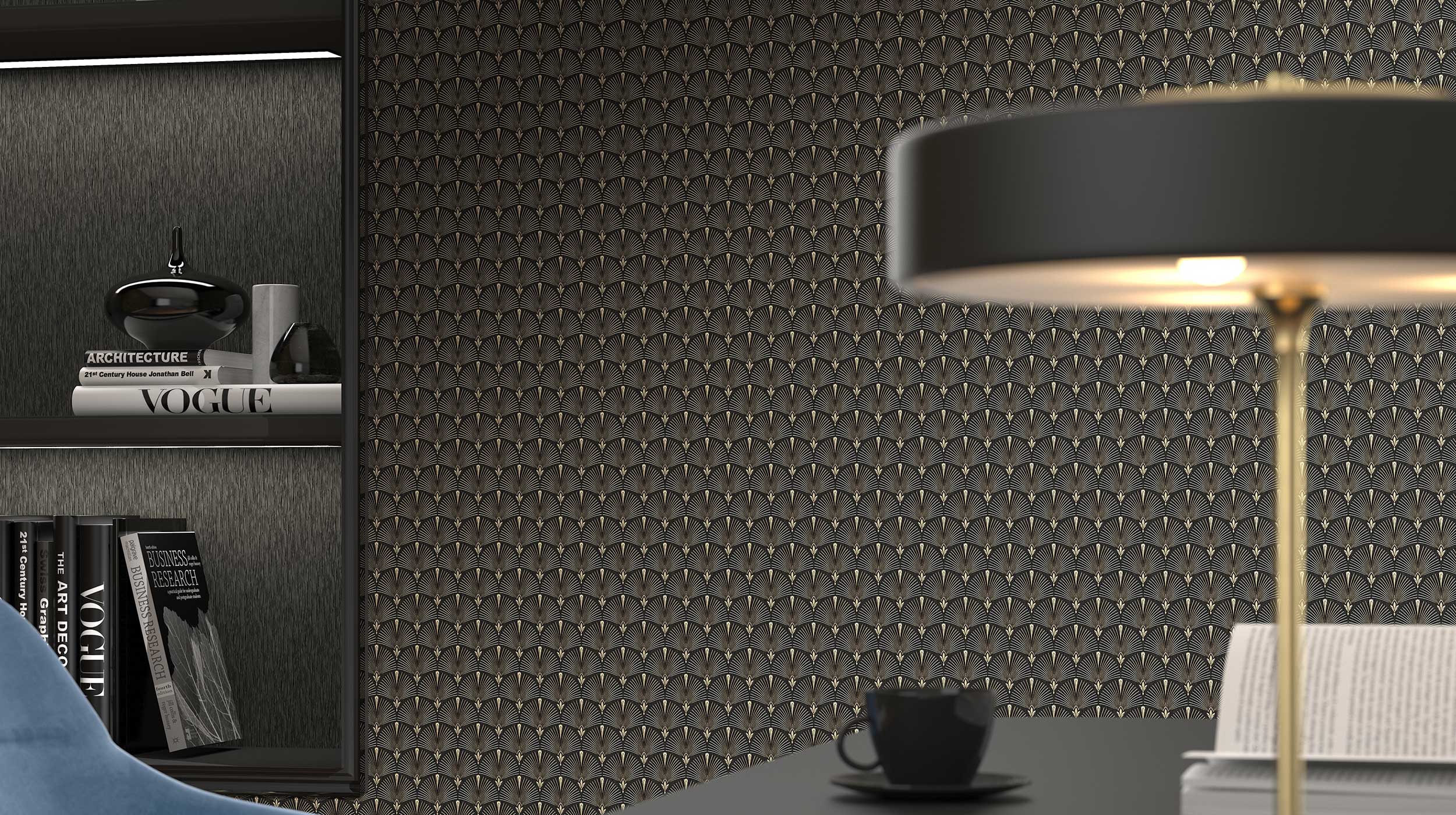 Design ANTOINETTE Grafische Tapete in Gold und Schwarz