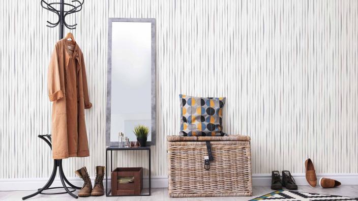 modern entree, paste the wall with fine stripes in natural hues