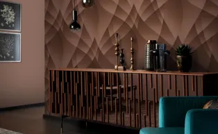 Grafische Tapete in Braun und Kupfer Farben 