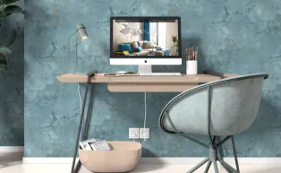 Grafische Tapete mit Marmoroptik in Petrol und Türkis Tönen