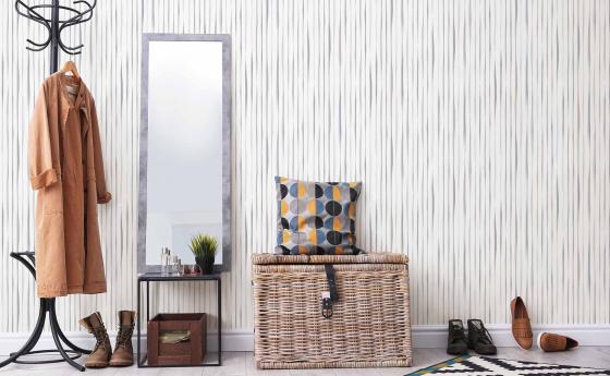 modern entree, paste the wall with fine stripes in natural hues
